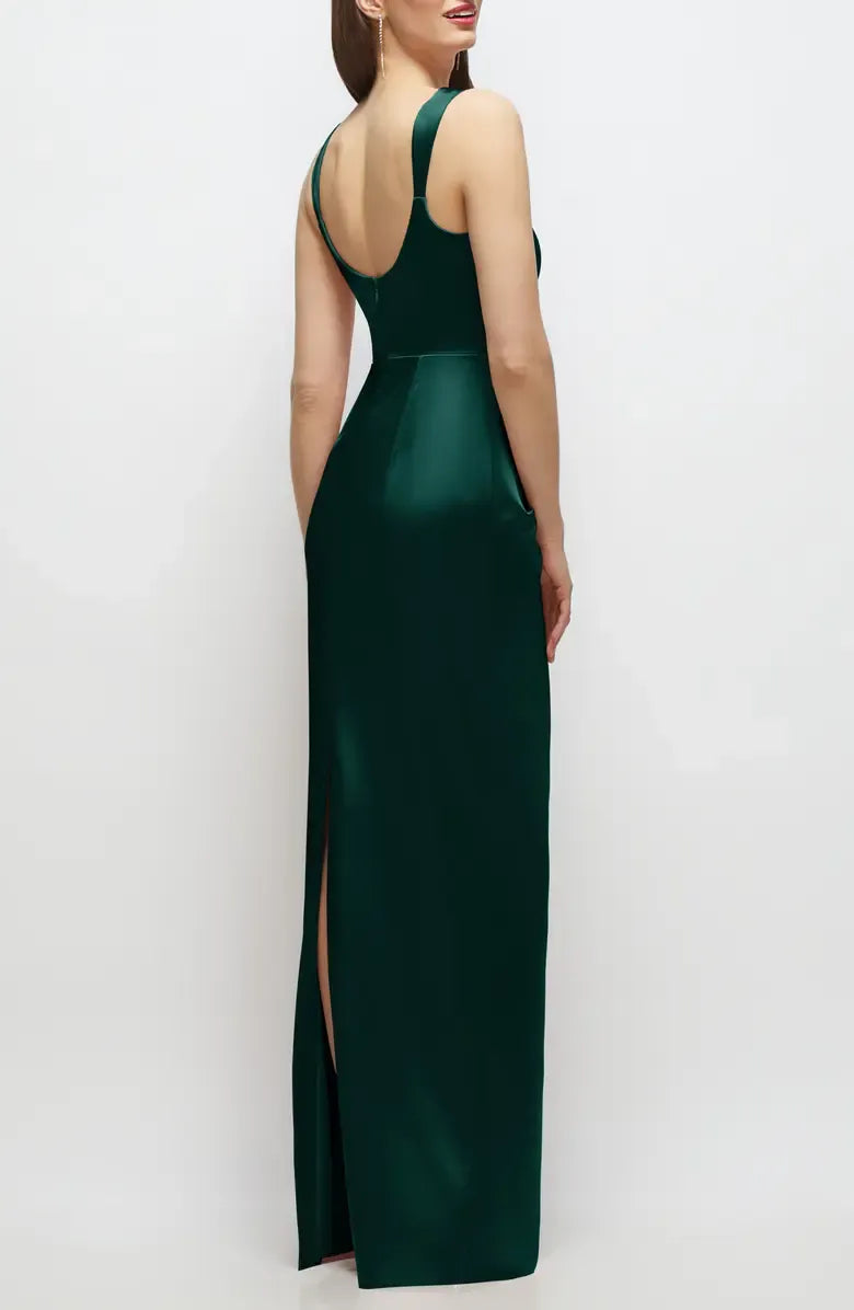Simple Column Square-neck Sleeveless Satin Floor-Length Prom Dress